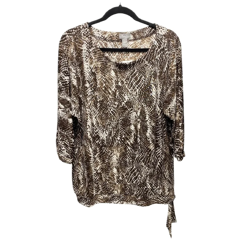 Sporty Essentials Top 3/4 Sleeve By Chicos In Animal Print, Size: L