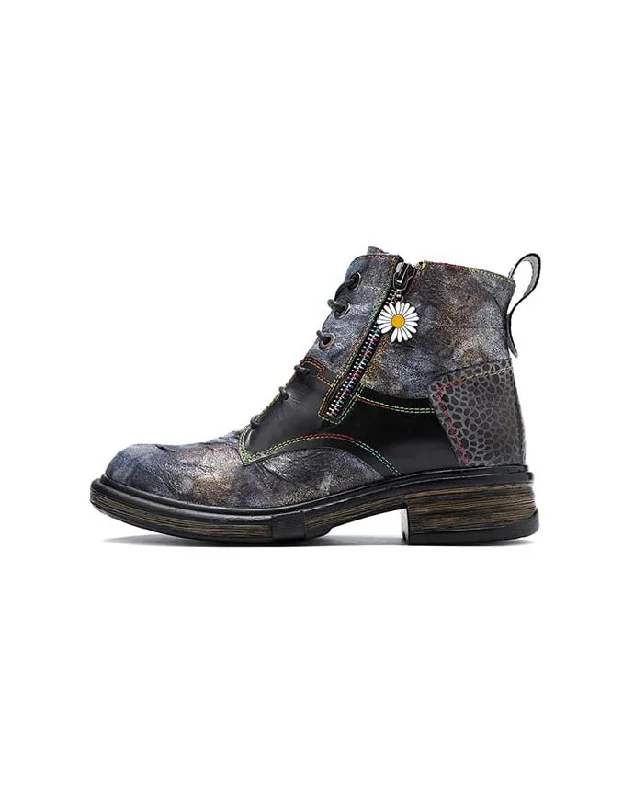 Fashion Comfort Shoes Autumn Handmade Retro Printed Leather Ankle Boots