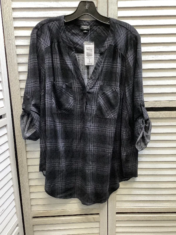 Urban Comfort Wear Top 3/4 Sleeve By Torrid In Plaid Pattern, Size: L