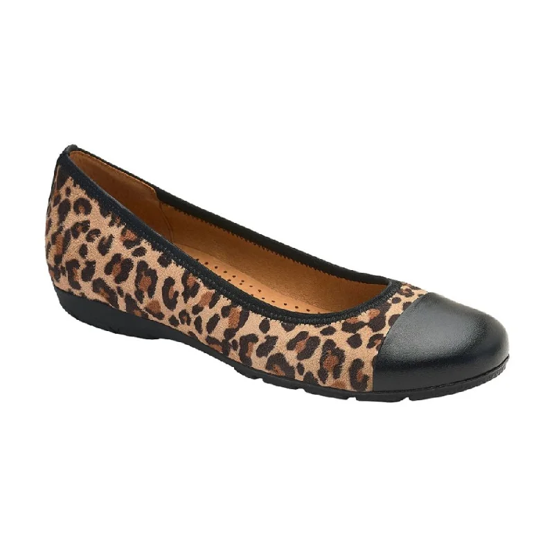 Affordable Sneakers Gabor Women's 34.161.42 Cap Toe Ballerina Flat - Natural/Black Leopard Print