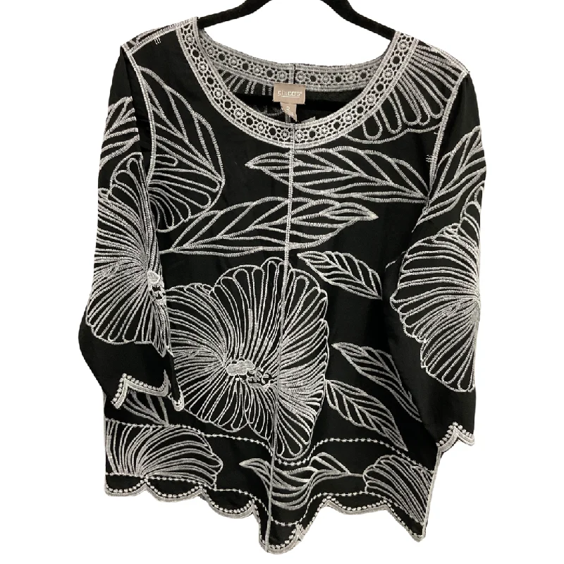 All-Weather Wear Top 3/4 Sleeve By Chicos In Black & White, Size: L