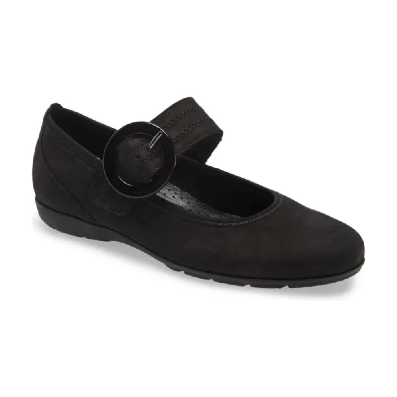 Trendy Sneakers Gabor Women's 54.168.17 Mary Jane Buckle Flat - Black Nubuck
