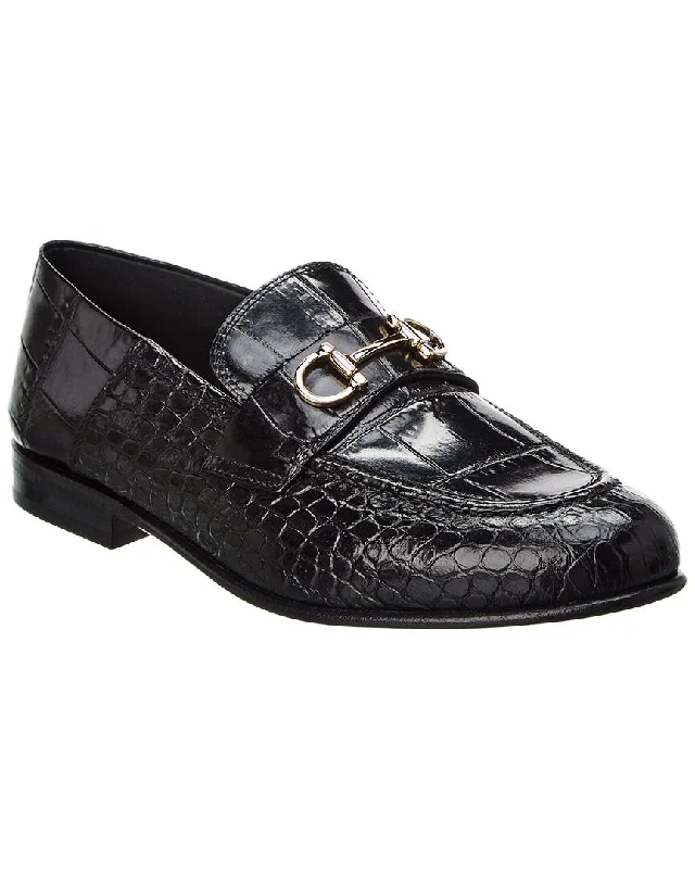 Shock Absorption Shoes Ferragamo Ottone Croc-Embossed Leather Loafer