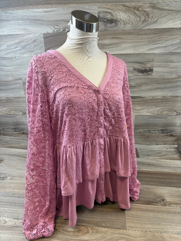 Relaxed Streetwear Top Long Sleeve By Torrid In Pink, Size: L