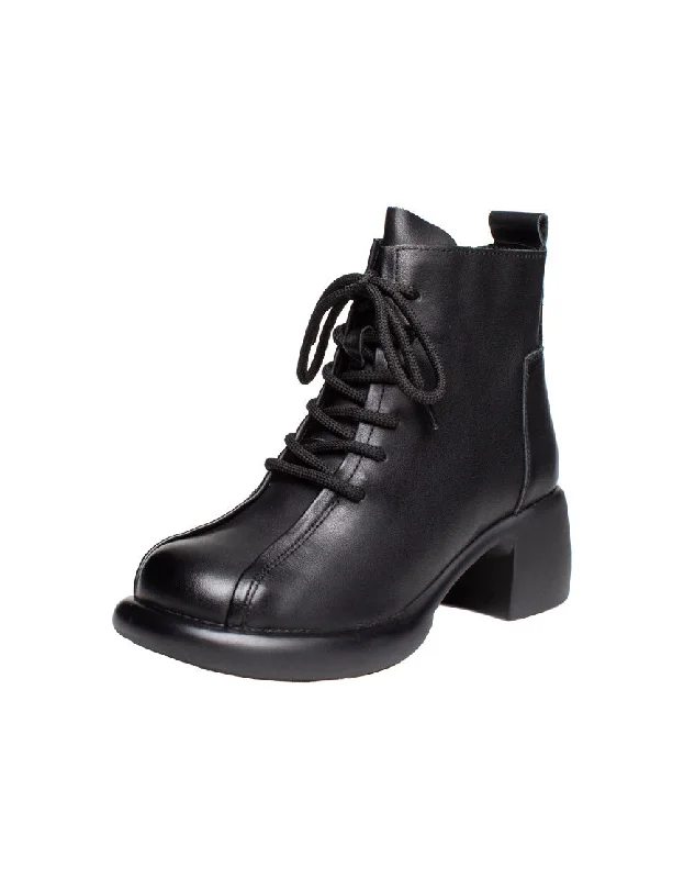 Trendy Footwear Cowhide Round Toe Comfortable Chunky Boots