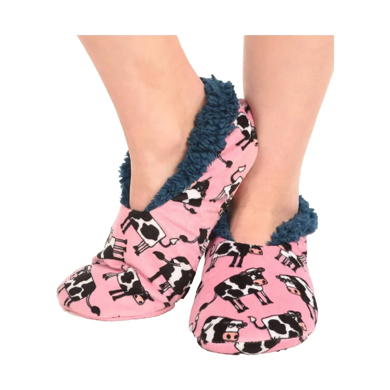 Cozy Sneakers Lazy One Moody Cow Fuzzy Slipper - Pink - ONLINE STORE CREDIT/EXCHANGE ONLY