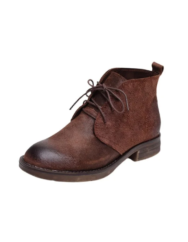 All-Season Footwear Autumn Handmade Retro Lace-up Suede Ankle Boots
