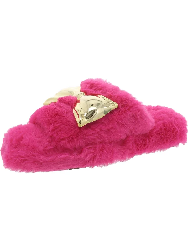 Everyday Sneakers THE FUZZY BOW Womens Faux Fur Rubber sole Slide Slippers