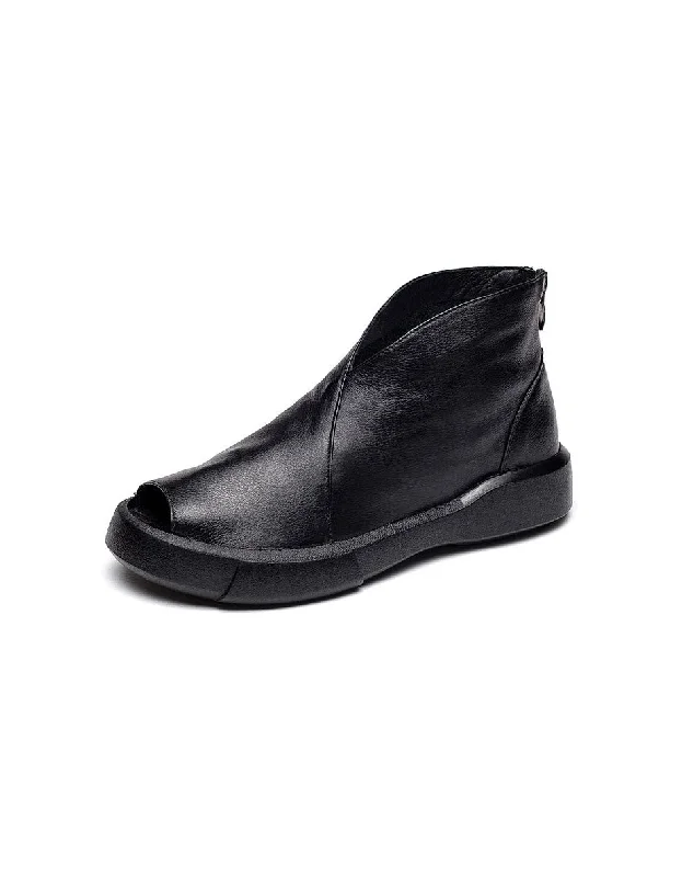 Soft Cushion Shoes Retro Leather Fish Toe Women's Sandals Boots 35-43
