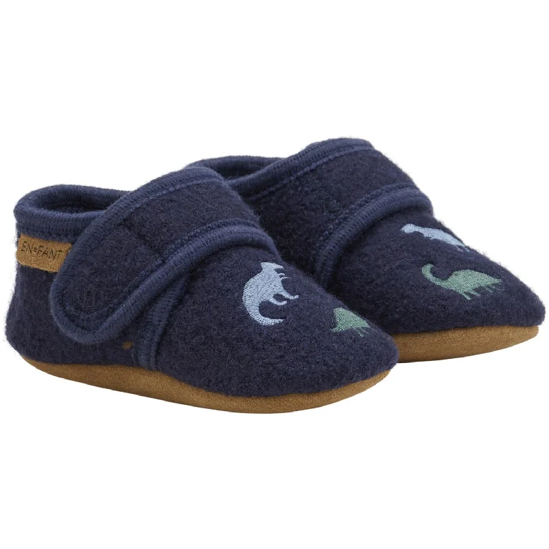 Flexible Shoes En Fant Navy Wool Slippers With Embroidery