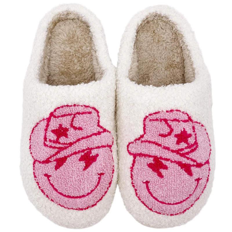 Lightweight Breathable Shoes SF-1120 Happy Face with Cowboy Hat Slippers White