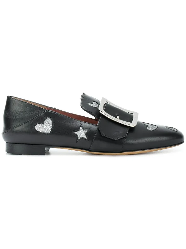 Modern Casual Shoes Bally Janelle Hearts Women's 6221029 Black Leather Loafers