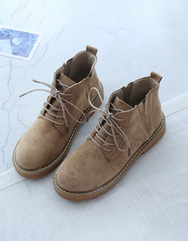 Sporty Comfort Shoes Lace-up Suede Martin Boots for Women