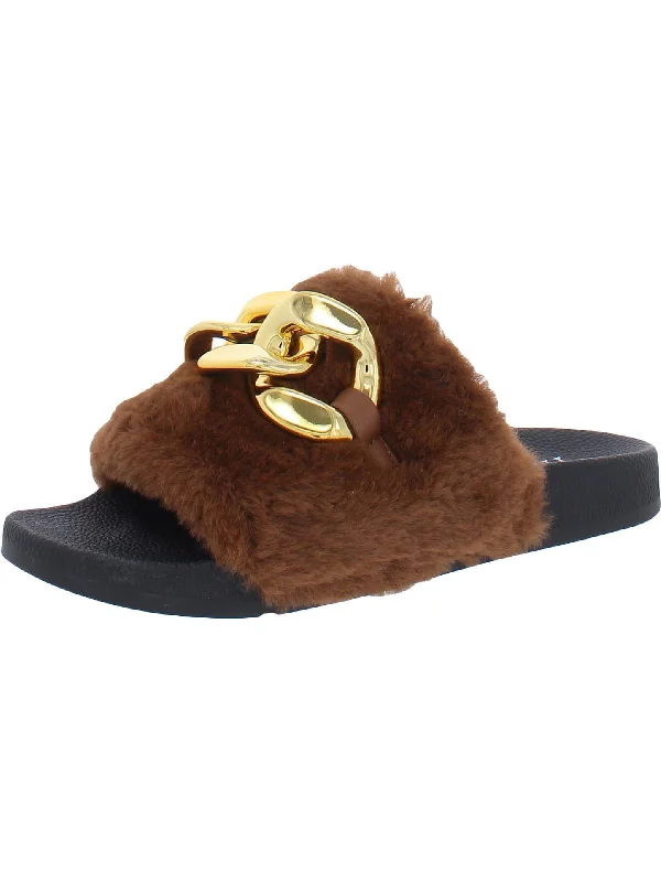 Affordable Loafers Percita Womens Faux Fur Flats Slide Slippers
