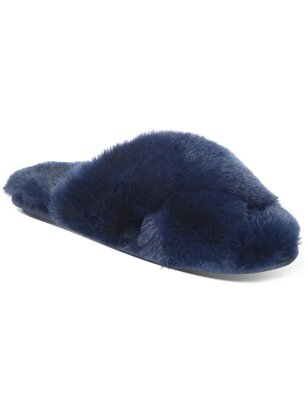 Stylish Loafers Womens Faux Fur Criss Cross Slides Slide Slippers