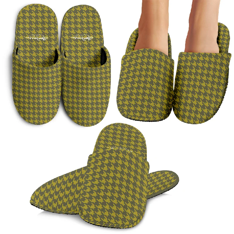 Fashionable Slip-Ons Olive Houndstooth Slipper