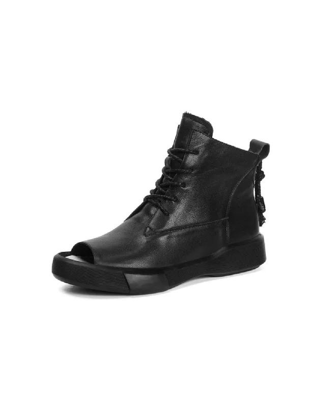Cozy Walking Shoes Summer Open Toe Retro Leather Sandals Boots