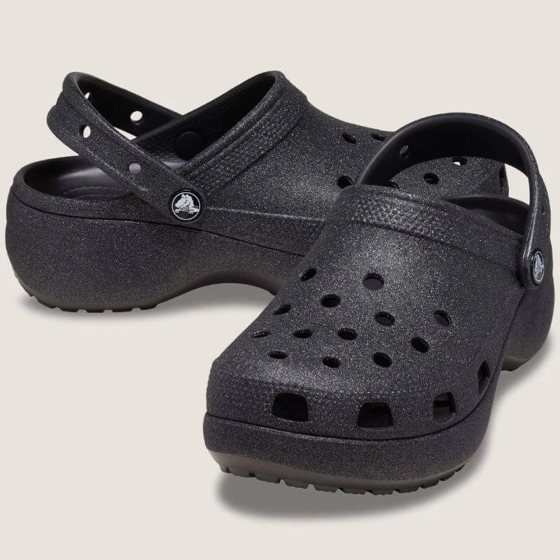 Chic Walking Shoes Crocs Classic Glitter Platform Clog