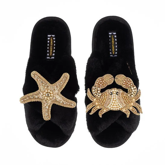 Sleek Sneakers Gold Beaded Starfish & Crab Classic Slipper