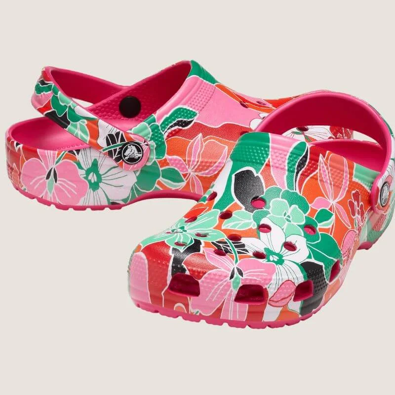 Smooth Leather Shoes Crocs Classic Woodcut Floral Clog