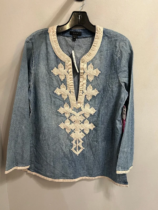 Warm Wear Top Long Sleeve By J. Crew In Blue & Cream, Size: M