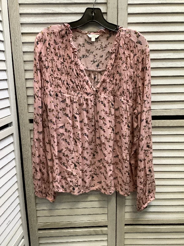 Casual Knit Tops Top Long Sleeve By Lucky Brand In Floral Print, Size: L