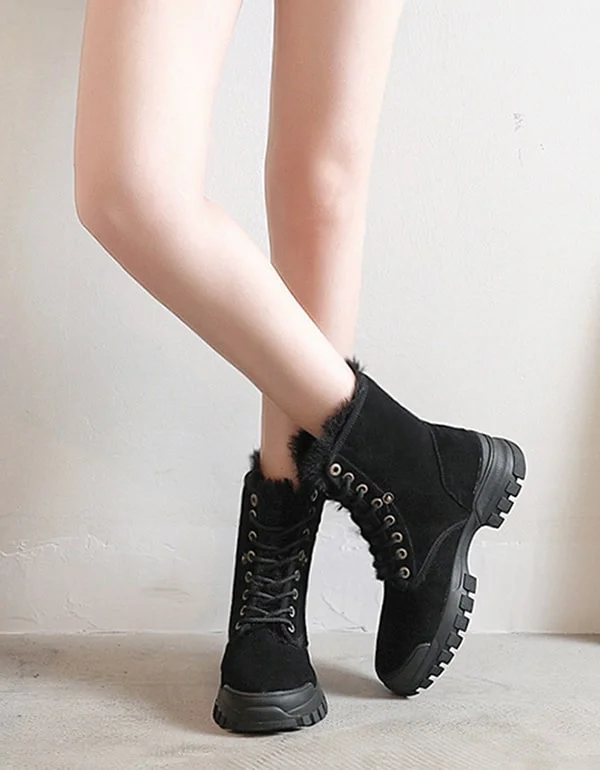 Classic Comfort Shoes Plush Martin Thick Suede Winter Boots For Women