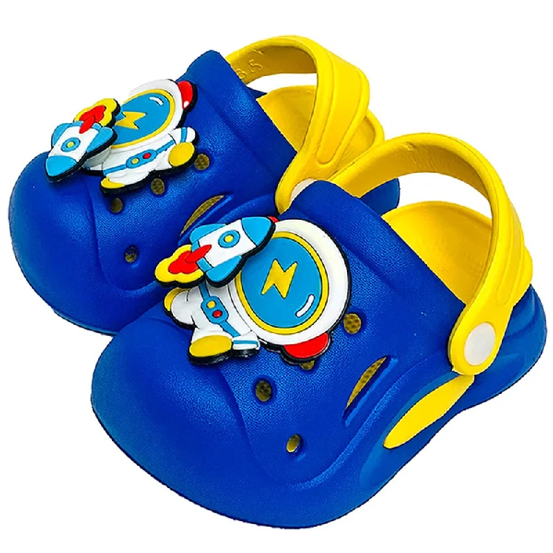 Smooth Leather Shoes Blue & Yellow spinning rocket Slip on Clogs, Summer/Monsoon all season Footwear for Toddlers & Kids