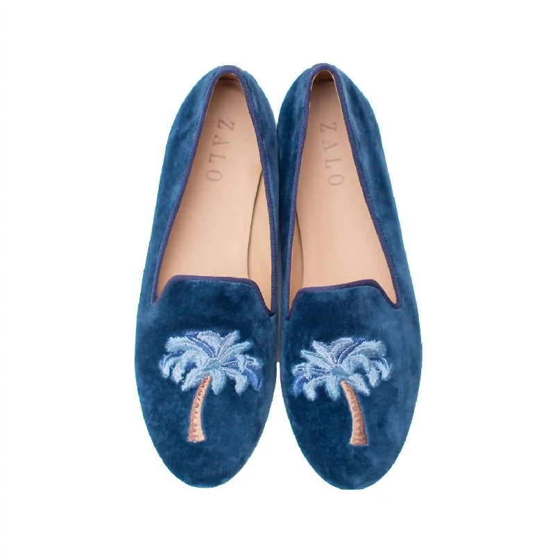 Stylish Loafers Palm Tree Slipper In Blue Smoke