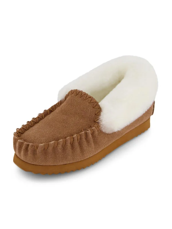 Trendy Slip-Ons Molly Womens Suede Shearling Moccasin Slippers