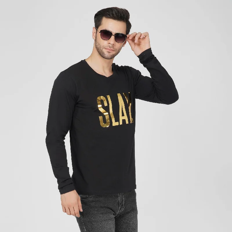 Simple Apparel SLAY. Men's Limited Edition Gold Reflective Foil Print Full Sleeves T-shirt