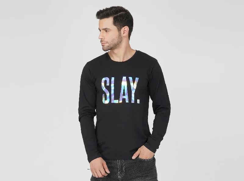 Soft Jackets SLAY. Men's 💎 Edition Holographic Reflective Foil Print Full Sleeves T-shirt