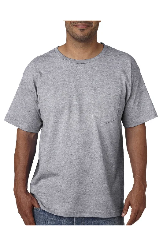 Urban Style Bayside Mens USA Made Short Sleeve Crewneck T-Shirt w/ Pocket - Dark Ash Grey