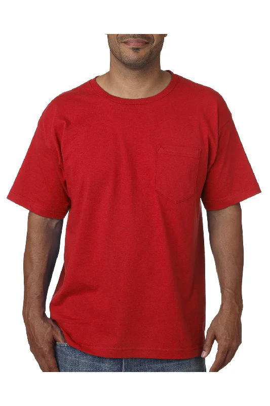 All-Season Outfits Bayside Mens USA Made Short Sleeve Crewneck T-Shirt w/ Pocket - Red