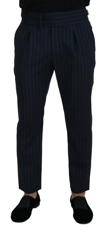 Soft Streetwear Dolce & Gabbana Elegant Stripe Virgin Wool Men's Trousers