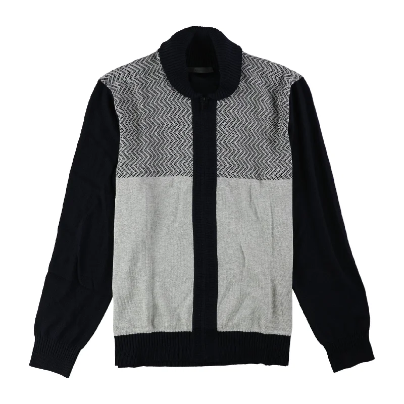 Cozy Looks Sean John Mens Zig-Zag Colorblocked Cardigan Sweater, Blue, Medium