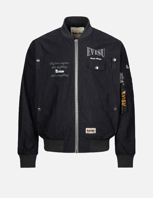 Soft Knitwear Multi Branding Print and Embroidery Loose Fit Bomber Jacket