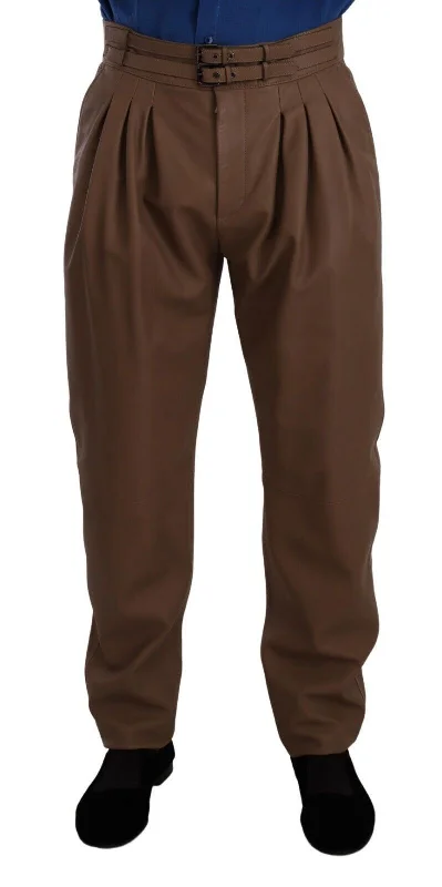 Casual Sweaters Dolce & Gabbana Elegant Tape High Waist Leather Men's Pants