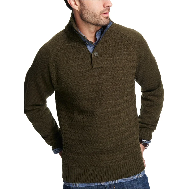 Soft Streetwear Weatherproof Mens Basket-Stitch Pullover Sweater, Green, Small