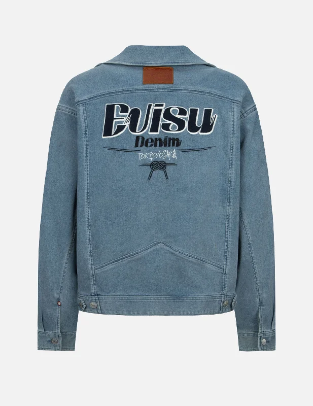 Flexible Outerwear Logo Appliqué Fashion Fit Denim Biker Jacket