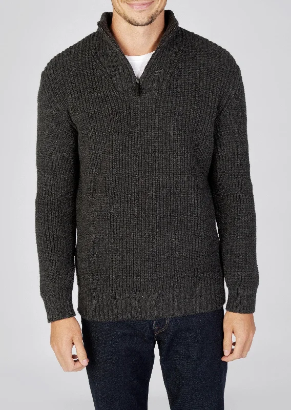 Sporty Looks Ribbed Zip Neck Sweater | Graphite - Clearance