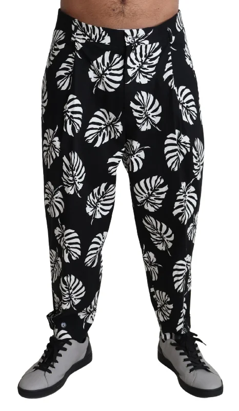 Flexible Casuals Dolce & Gabbana Elegant Palm Leaf Print Cotton Men's Trousers