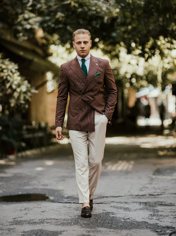 Active Essentials Brown Striped Double Breasted Suit 2-Piece