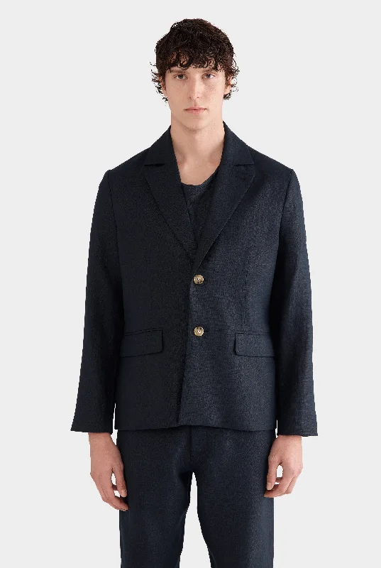 Functional Layers Tailored Linen Blazer - Navy