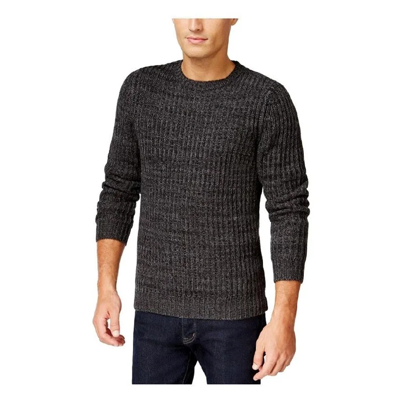 Easy Pants Club Room Mens Marled Textured Pullover Sweater, Black, X-Large