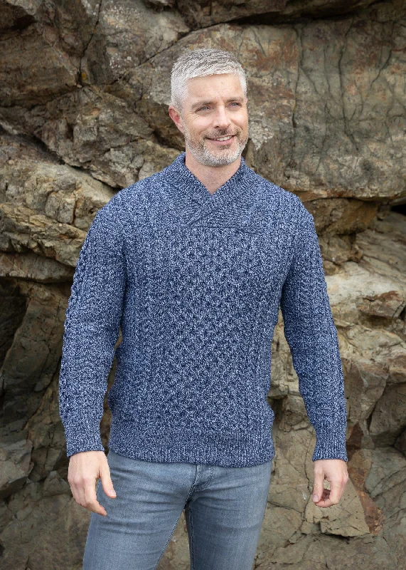 Lightweight Apparel Aran Shawl Neck Sweater | Denim