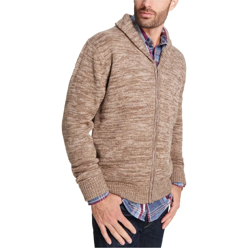 Comfortable Layers Weatherproof Mens Marled Cardigan Sweater, Brown, Medium