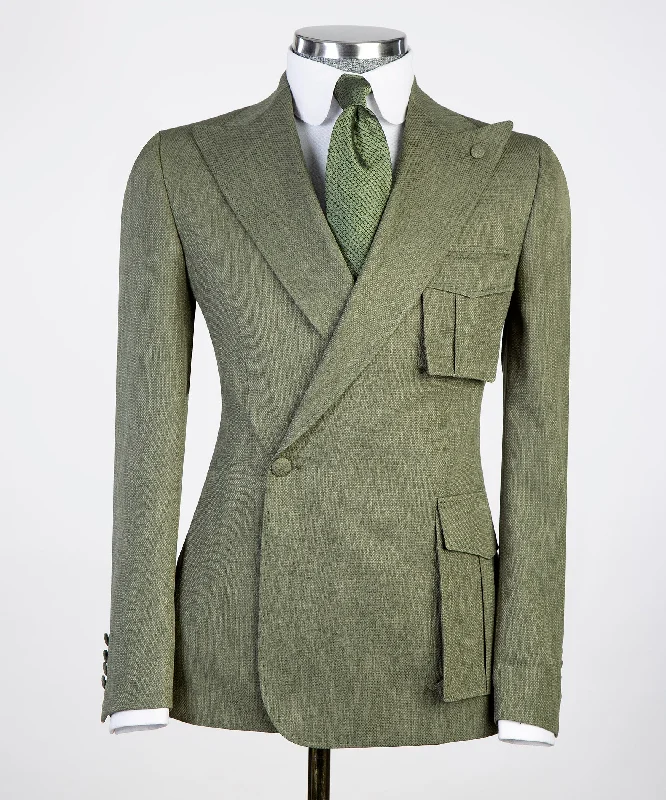 Stylish Shoes Olive Green 3 Piece Suit For Men