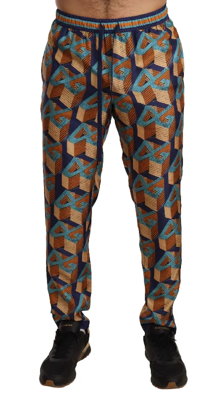 Relaxed Casuals Dolce & Gabbana Elegant Silk Jogger Pants with Vibrant Men's Print