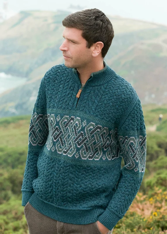 All-Season Outfits Aran Crafts Celtic Jacquard Zip Sweater | Peacock